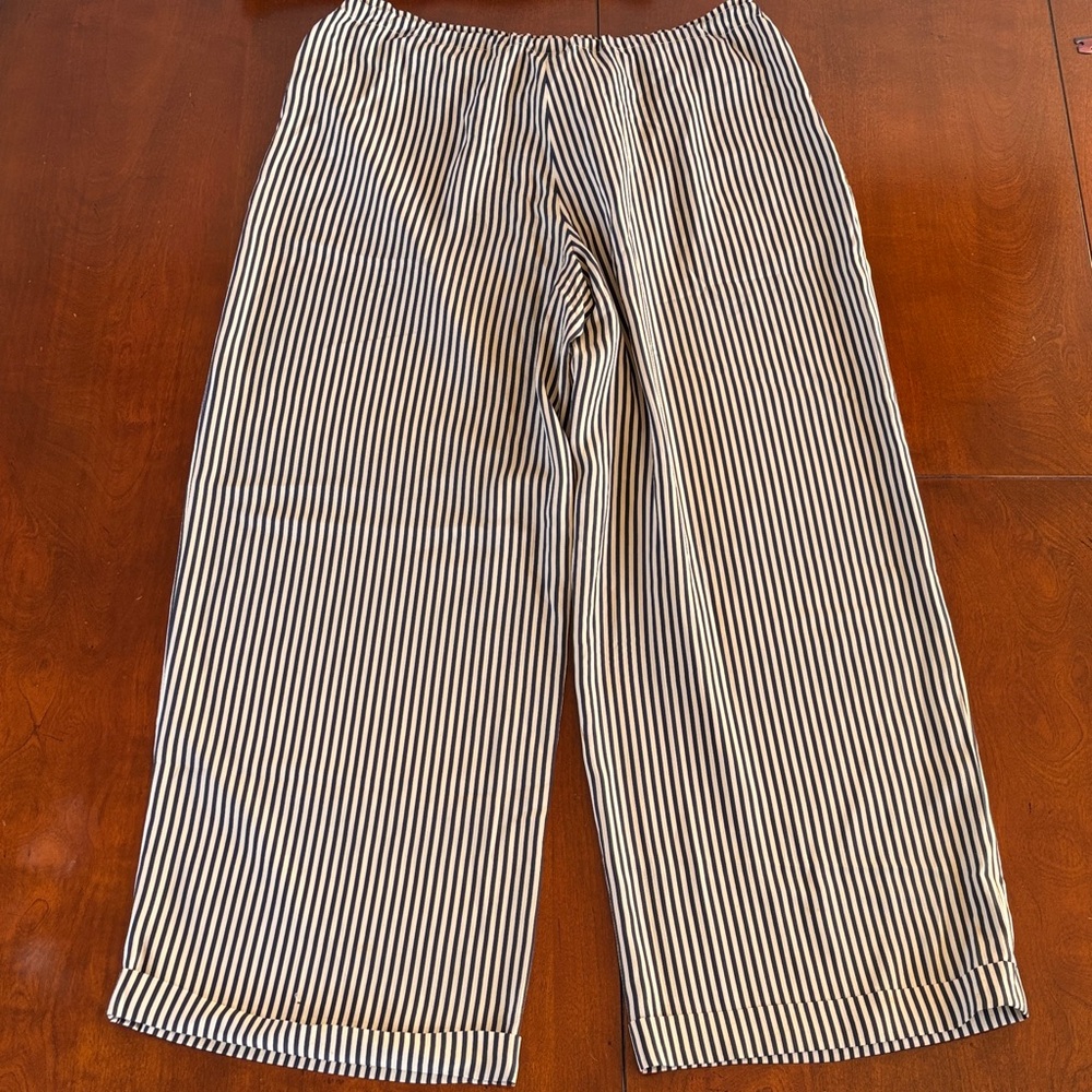 Ralph Lauren Black & White Striped‎ Silk Wide Leg Pants, Drawstring, Silk Rope - Picture 3 of 10